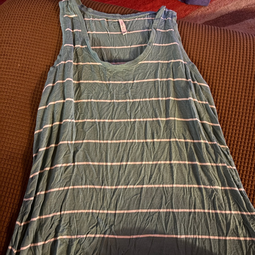 Z Supply Green and White Striped Tank Top
